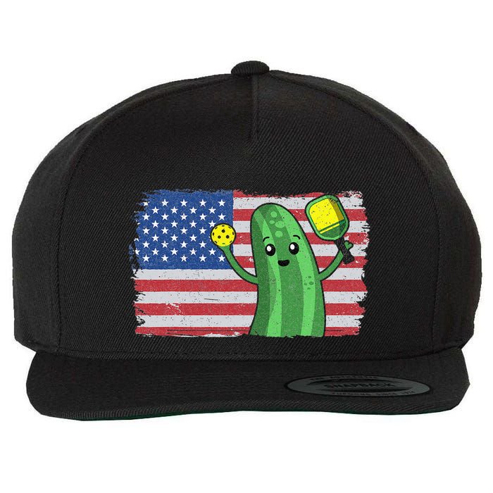 Pickleball US American Flag Pickle With Paddle Pickle Ball Wool Snapback Cap