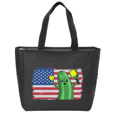 Pickleball US American Flag Pickle With Paddle Pickle Ball Zip Tote Bag