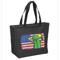 Pickleball US American Flag Pickle With Paddle Pickle Ball Zip Tote Bag