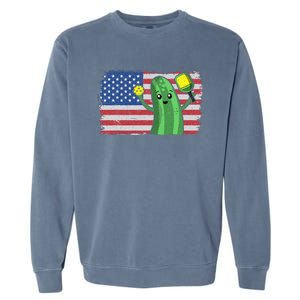 Pickleball US American Flag Pickle With Paddle Pickle Ball Garment-Dyed Sweatshirt