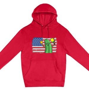 Pickleball US American Flag Pickle With Paddle Pickle Ball Premium Pullover Hoodie