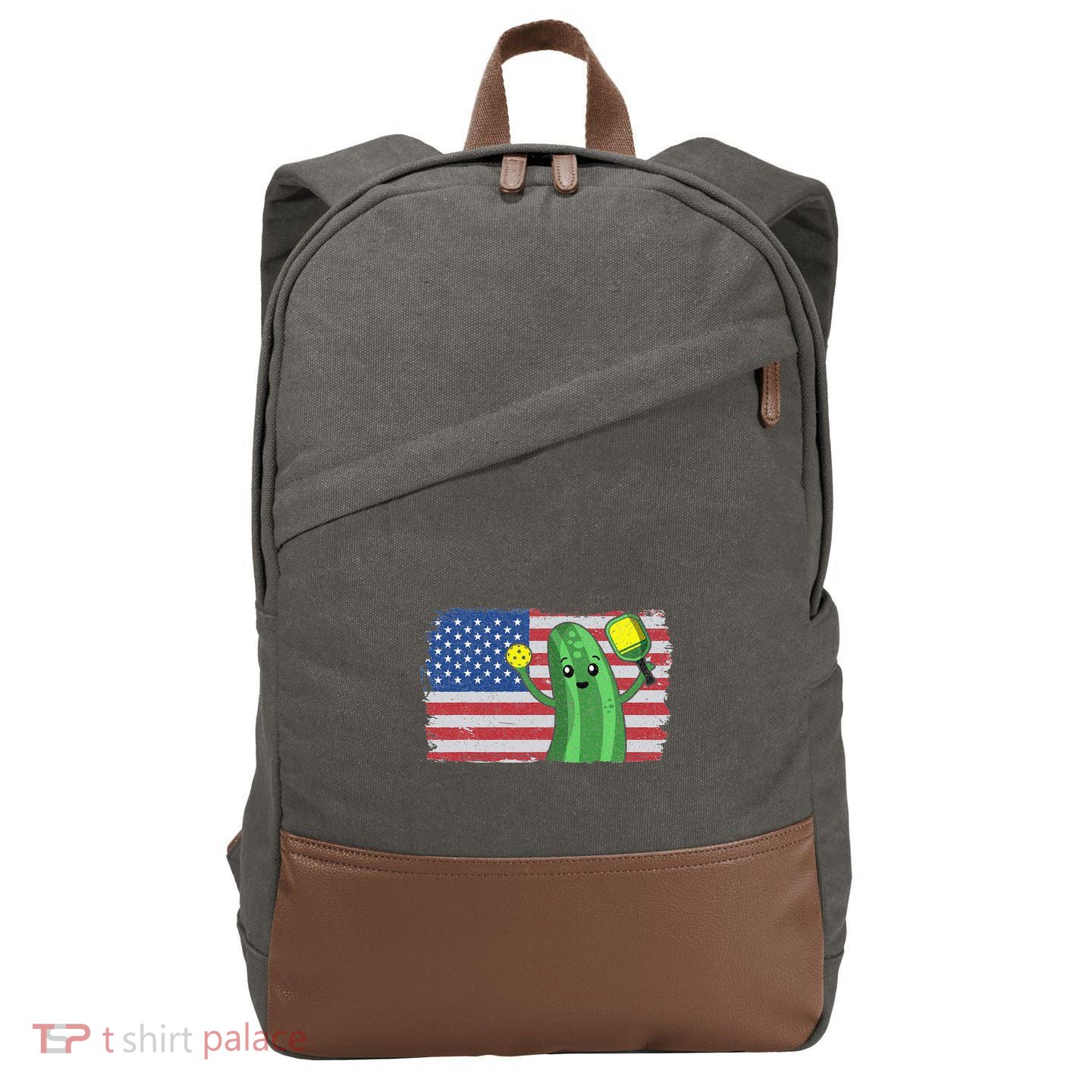 Pickleball US American Flag Pickle With Paddle Pickle Ball Cotton Canvas Backpack