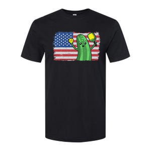 Pickleball US American Flag Pickle With Paddle Pickle Ball Softstyle CVC T-Shirt