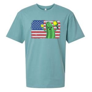 Pickleball US American Flag Pickle With Paddle Pickle Ball Sueded Cloud Jersey T-Shirt