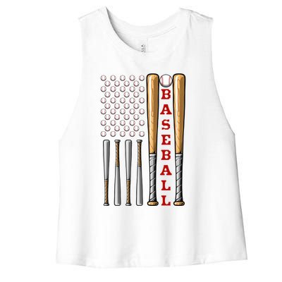 Patriotic Us American Baseball Flag Gift Vintage Baseball Flag Cute Gift Women's Racerback Cropped Tank