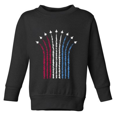 Patriotic Usa American Red White Blue Flag Jets 4th Of July Gift Toddler Sweatshirt