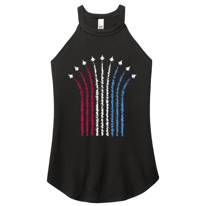 Patriotic Usa American Red White Blue Flag Jets 4th Of July Gift Women's Perfect Tri Rocker Tank