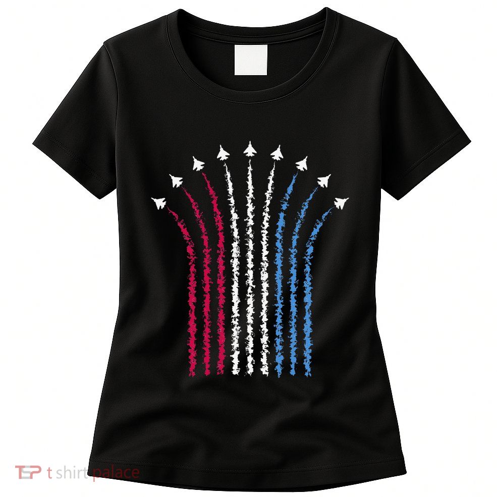Patriotic Usa American Red White Blue Flag Jets 4th Of July Gift Womens T-Shirt