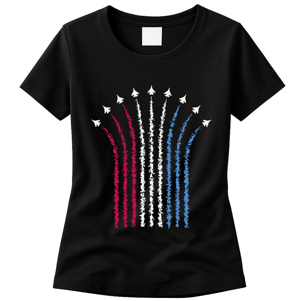 Patriotic Usa American Red White Blue Flag Jets 4th Of July Gift Womens T-Shirt
