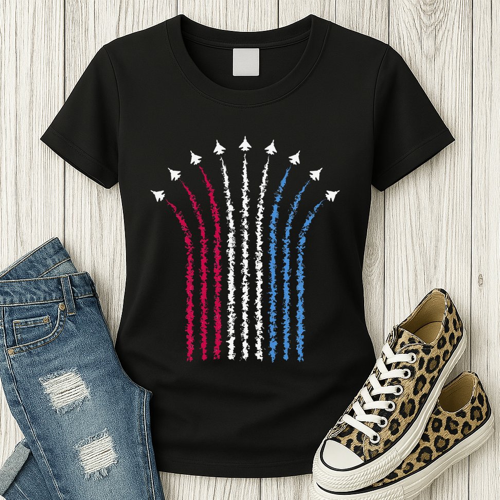 Patriotic Usa American Red White Blue Flag Jets 4th Of July Gift Womens T-Shirt