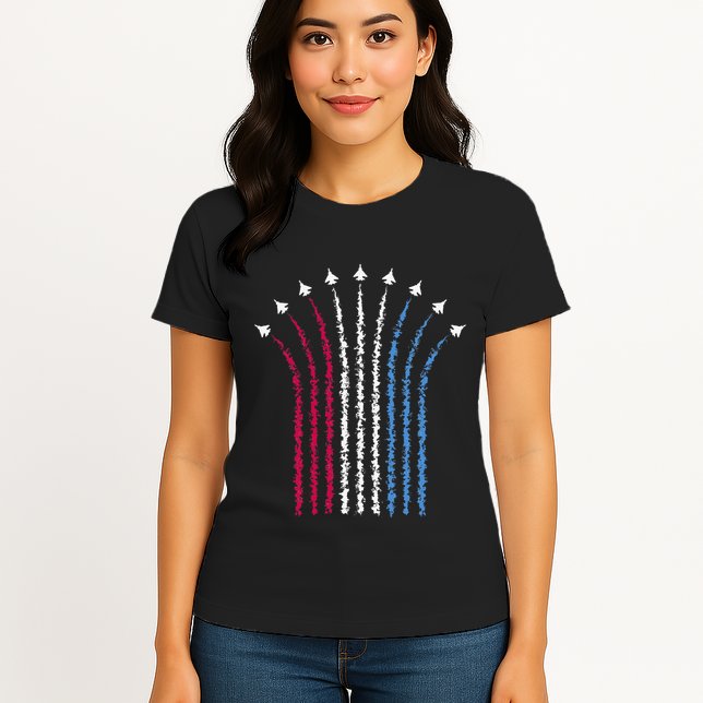 Patriotic Usa American Red White Blue Flag Jets 4th Of July Gift Womens T-Shirt