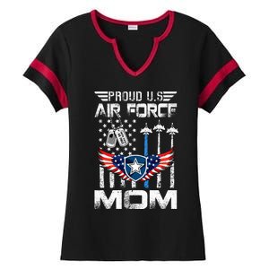 Proud U.S A.Ir Force Mom Flag Graduation Mom Ladies Halftime Notch Neck Tee