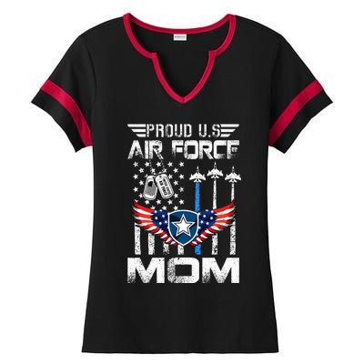 Proud U.S A.Ir Force Mom Flag Graduation Mom Ladies Halftime Notch Neck Tee