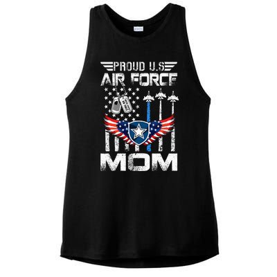 Proud U.S A.Ir Force Mom Flag Graduation Mom Ladies PosiCharge Tri-Blend Wicking Tank