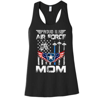 Proud U.S A.Ir Force Mom Flag Graduation Mom Women's Racerback Tank