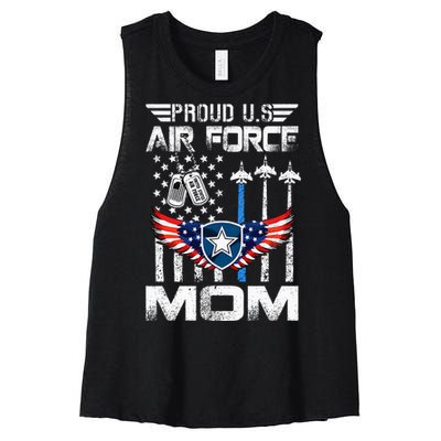 Proud U.S A.Ir Force Mom Flag Graduation Mom Women's Racerback Cropped Tank