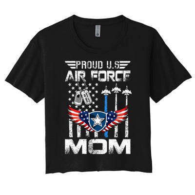 Proud U.S A.Ir Force Mom Flag Graduation Mom Women's Crop Top Tee