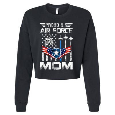 Proud U.S A.Ir Force Mom Flag Graduation Mom Cropped Pullover Crew