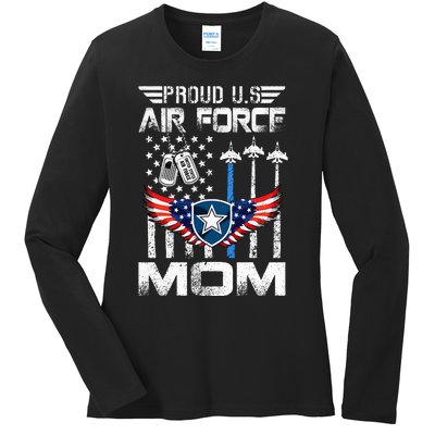 Proud U.S A.Ir Force Mom Flag Graduation Mom Ladies Long Sleeve Shirt