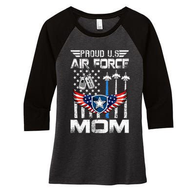 Proud U.S A.Ir Force Mom Flag Graduation Mom Women's Tri-Blend 3/4-Sleeve Raglan Shirt