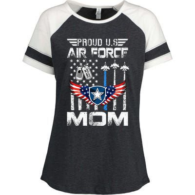 Proud U.S A.Ir Force Mom Flag Graduation Mom Enza Ladies Jersey Colorblock Tee