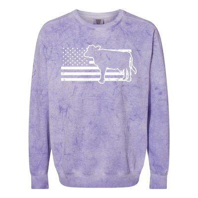 Patriotic Us American Cow Design Farmer Flag Gift Colorblast Crewneck Sweatshirt