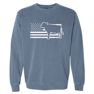 Patriotic Us American Cow Design Farmer Flag Gift Garment-Dyed Sweatshirt