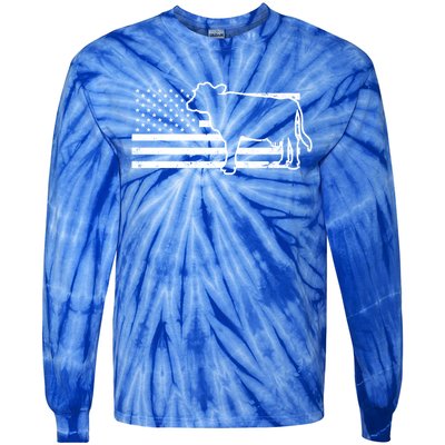 Patriotic Us American Cow Design Farmer Flag Gift Tie-Dye Long Sleeve Shirt