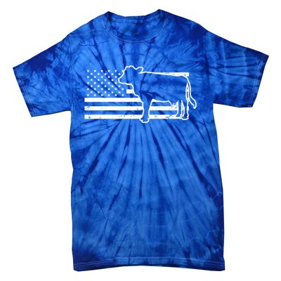 Patriotic Us American Cow Design Farmer Flag Gift Tie-Dye T-Shirt