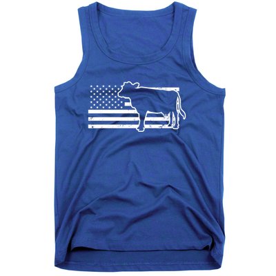 Patriotic Us American Cow Design Farmer Flag Gift Tank Top