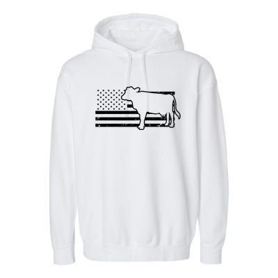 Patriotic Us American Cow Design Farmer Flag Gift Garment-Dyed Fleece Hoodie