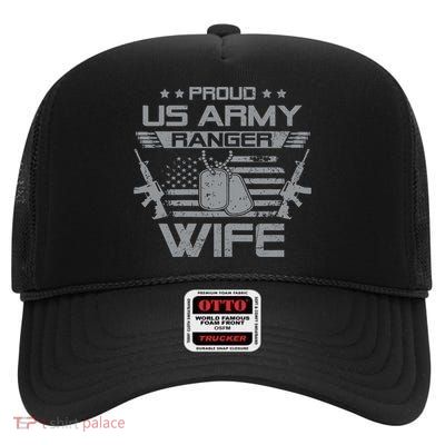 Proud US Army Ranger Wife USA Flag High Crown Mesh Back Trucker Hat