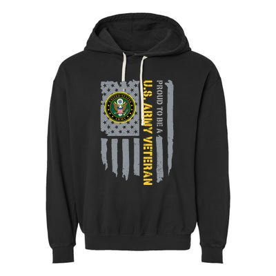 Proud US Army Veteran American Flag Garment-Dyed Fleece Hoodie