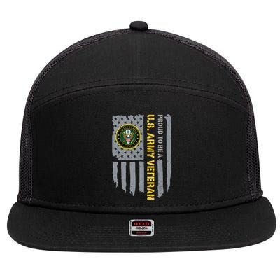 Proud US Army Veteran American Flag 7 Panel Mesh Trucker Snapback Hat