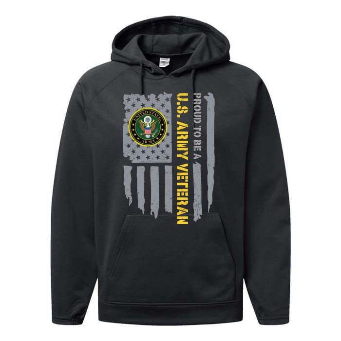 Proud US Army Veteran American Flag Performance Fleece Hoodie