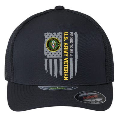 Proud US Army Veteran American Flag Flexfit Unipanel Trucker Cap