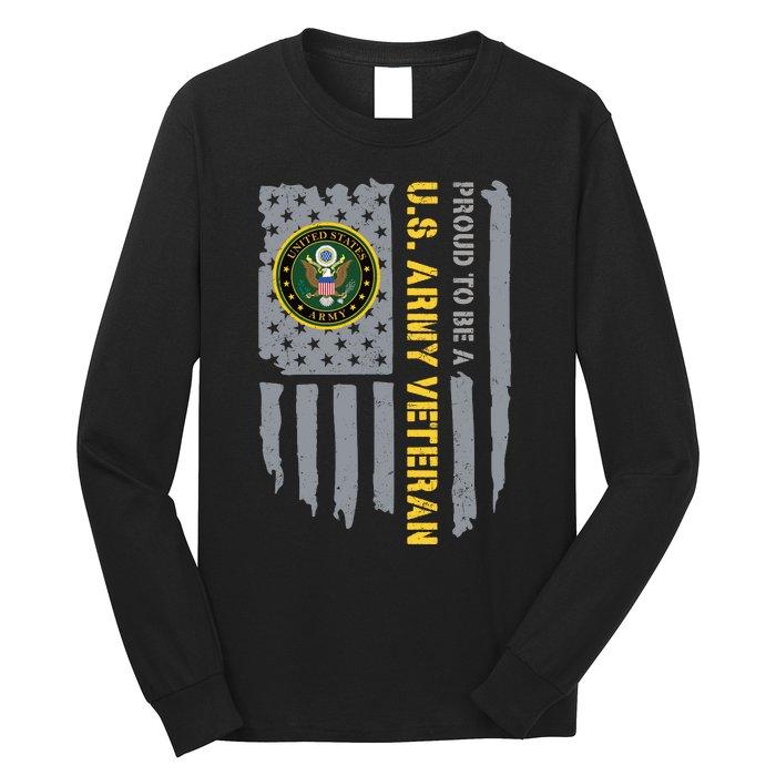 Proud US Army Veteran American Flag Long Sleeve Shirt