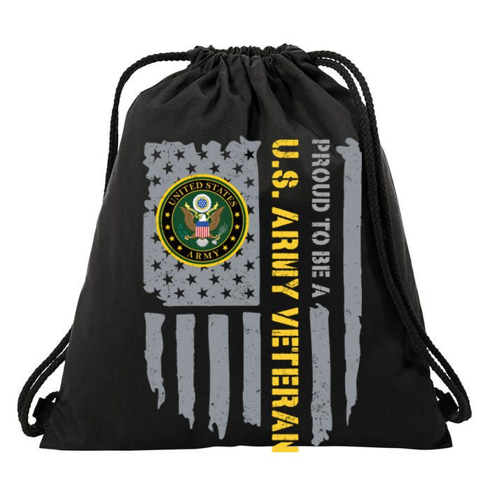 Proud US Army Veteran American Flag Drawstring Bag