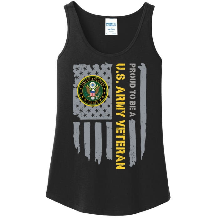 Proud US Army Veteran American Flag Ladies Essential Tank