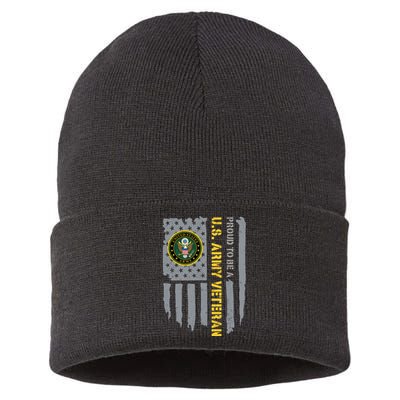 Proud US Army Veteran American Flag Sustainable Knit Beanie