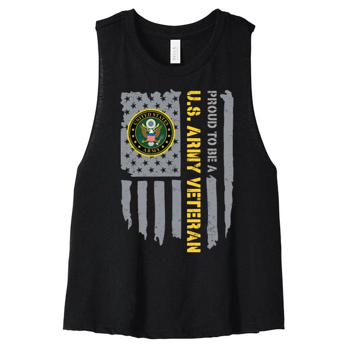 Proud US Army Veteran American Flag Women's Racerback Cropped Tank