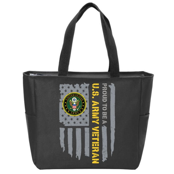 Proud US Army Veteran American Flag Zip Tote Bag