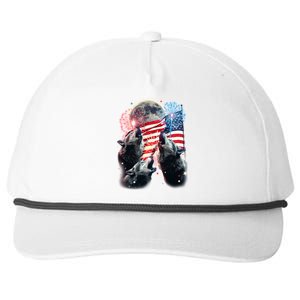 Patriotic Usa American Flag Three Wolves Moon Snapback Five-Panel Rope Hat