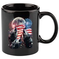 Patriotic Usa American Flag Three Wolves Moon 11oz C Handle Ceramic Mug