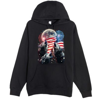 Patriotic Usa American Flag Three Wolves Moon Premium Pullover Hoodie