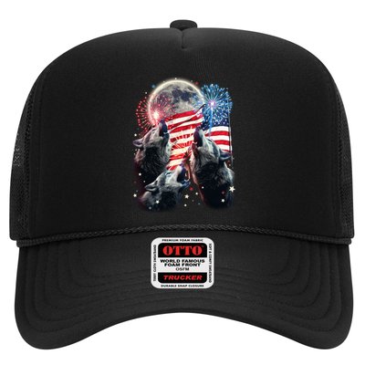 Patriotic Usa American Flag Three Wolves Moon Trucker Hat