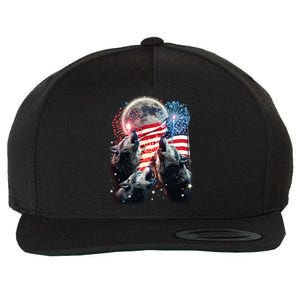 Patriotic Usa American Flag Three Wolves Moon Wool Snapback Cap