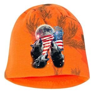 Patriotic Usa American Flag Three Wolves Moon Kati - Camo Knit Beanie