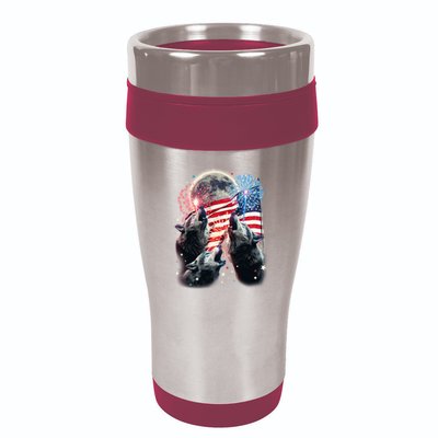 Patriotic Usa American Flag Three Wolves Moon 16oz Travel Tumbler