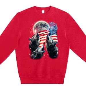 Patriotic Usa American Flag Three Wolves Moon Premium Crewneck Sweatshirt